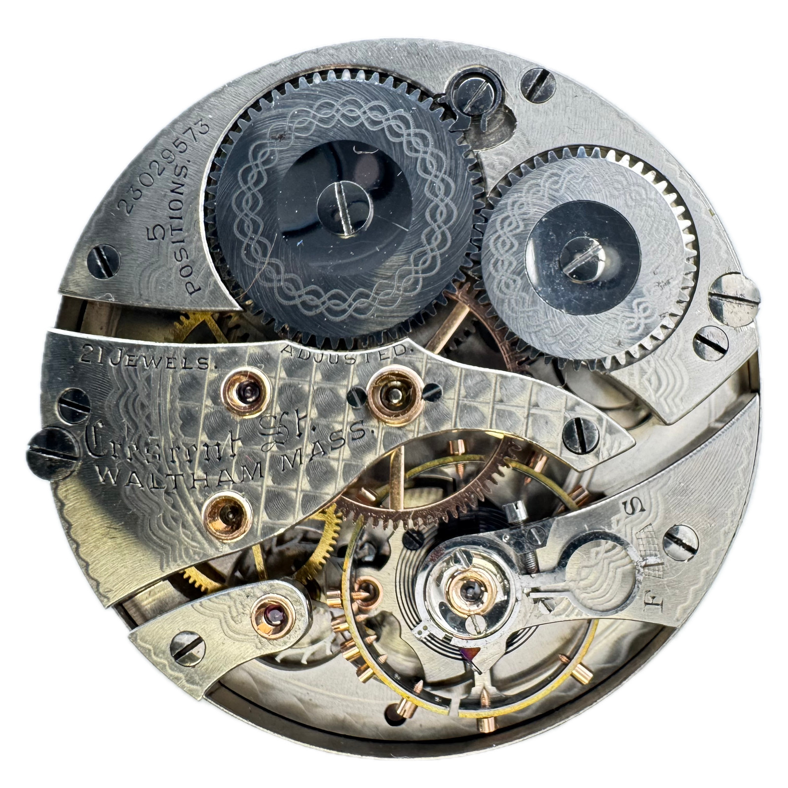 Antique 16s 1919 Waltham 1908 21J Mech Pocket Watch Movement Crescent St. Runs