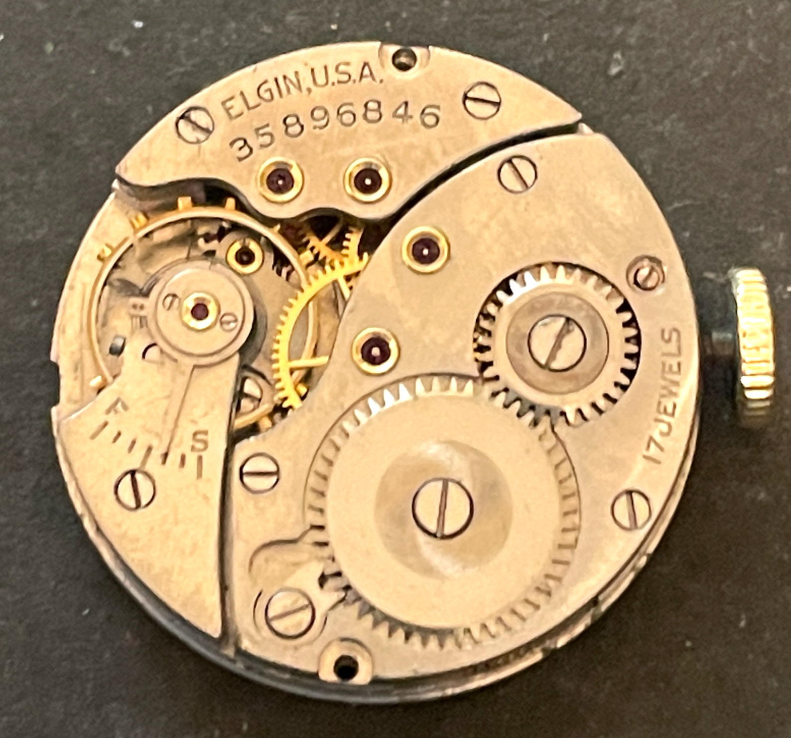 Vintage 1936 Elgin Cal 524 Men’s Watch Movement Parts/Repair 8/0s 17j USA
