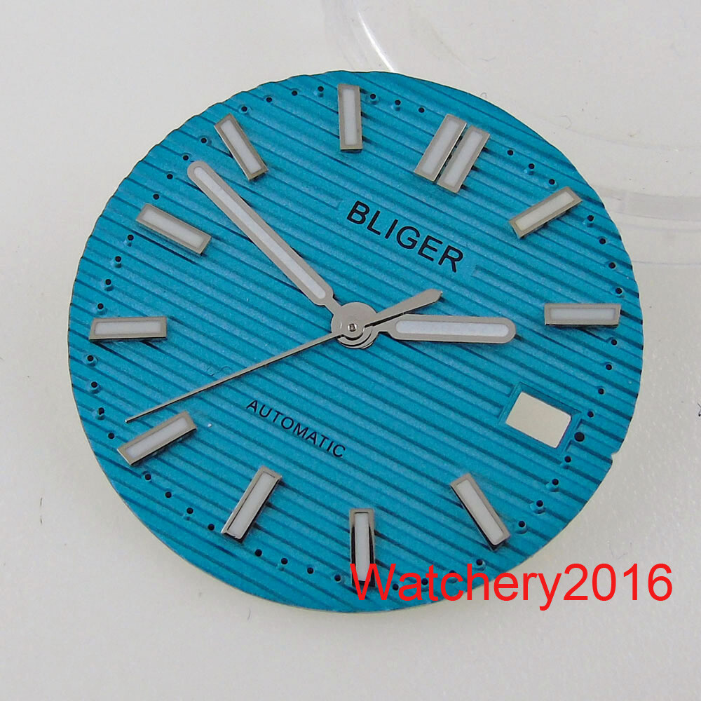 BLIGER Square Watch Case Sky Blue 29.8MM Dial Luminous Hand Fit NH35 movement