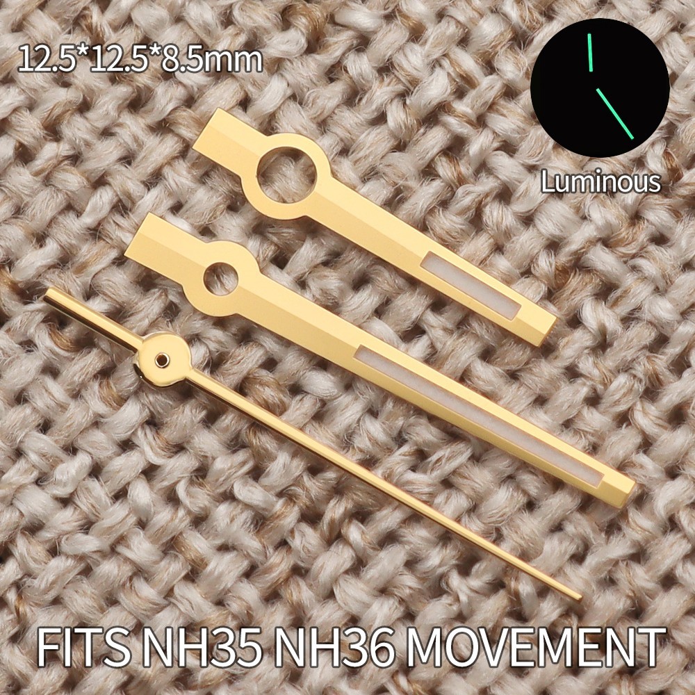 Luxury BATON Watch Hands Kit Rose Gold C3 Green Luminous For Seiko NH35 Movement
