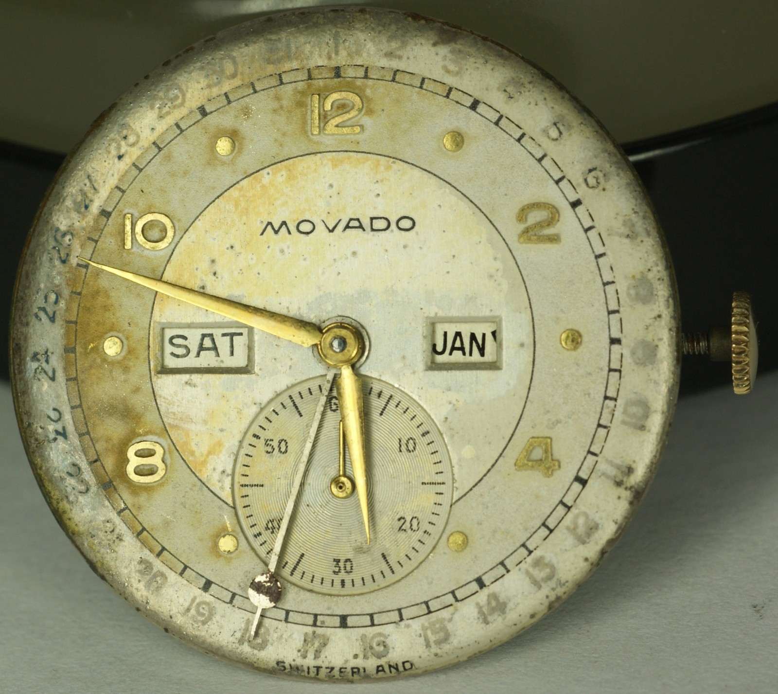 Movado Triple Date Calendar Cal. 475 Movement RUNS w/ Dial Crown Parts