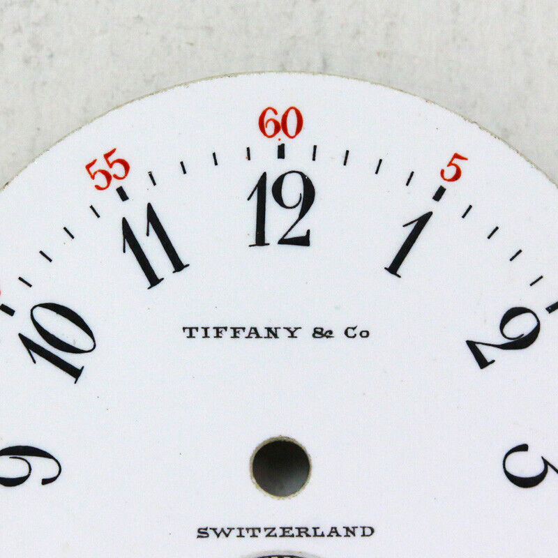 Tiffany & Co. 6/0 Size White Enamel Red Five-Minute Track Single Sunk Swiss Dial