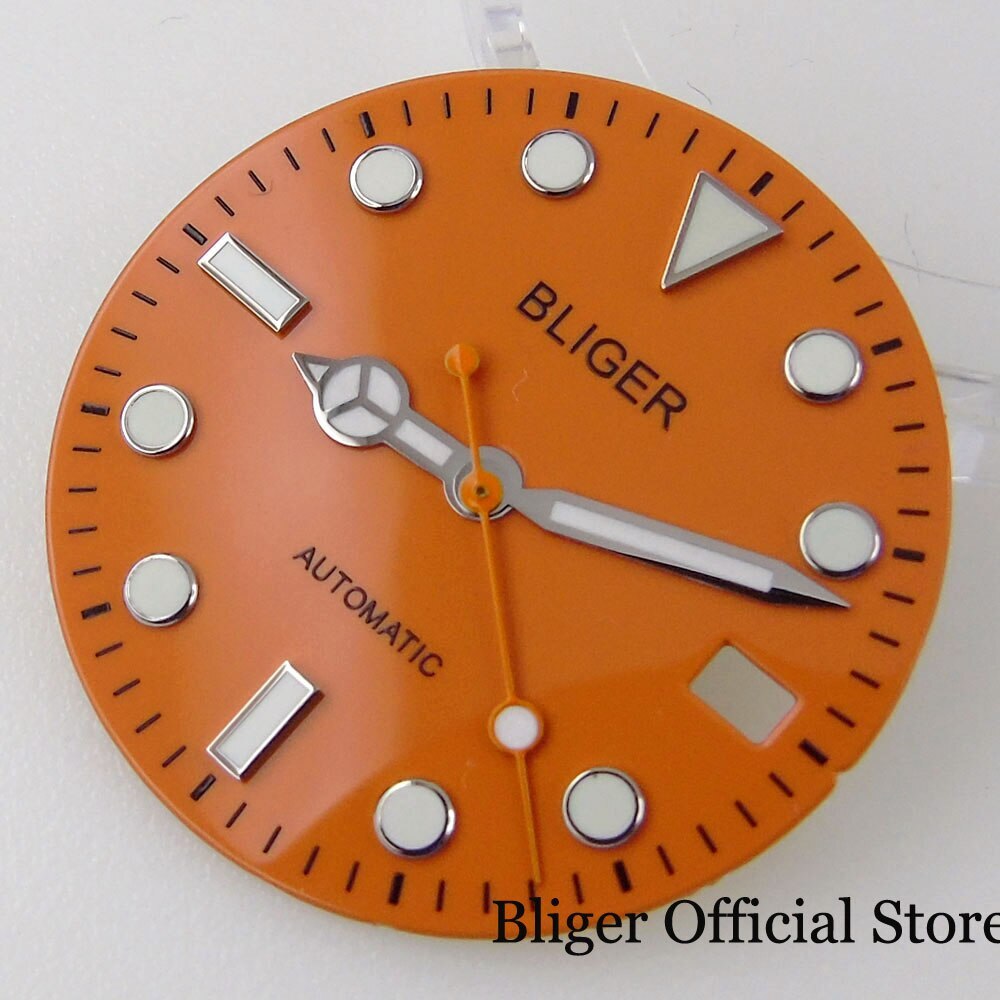 29MM Watch Dial fit NH35A Yellow Orange Navy Blue Date Window Luminous Index