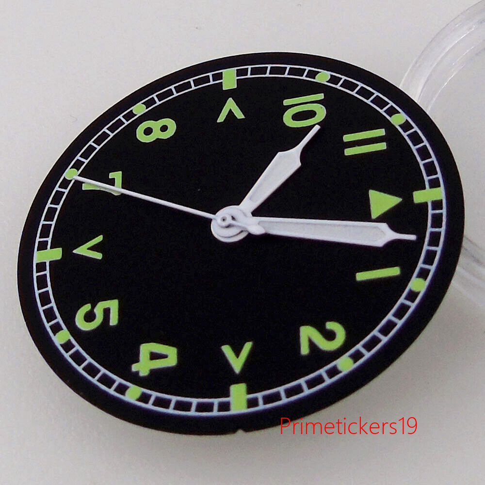 29mm Black Dial Arabic Numerals White Hands Green Luminous Fit NH35 NH36 ETA2824