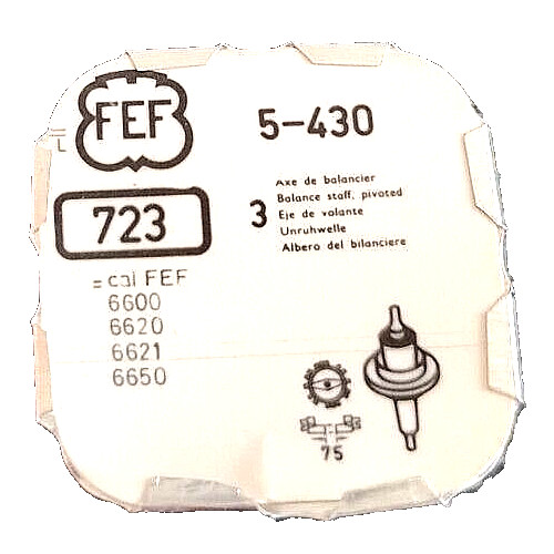 FEF 430 6600 6620 6650 Balance Staff RIV .75 watch part #728 #723/250 (1-STAFF)