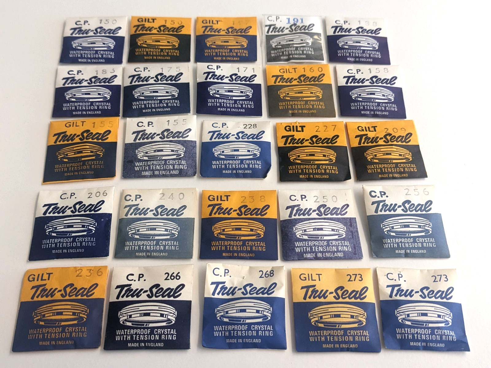 Tension Ring Crystals Tru seal Gilt + Chrome Made in England Lot of 25 pieces