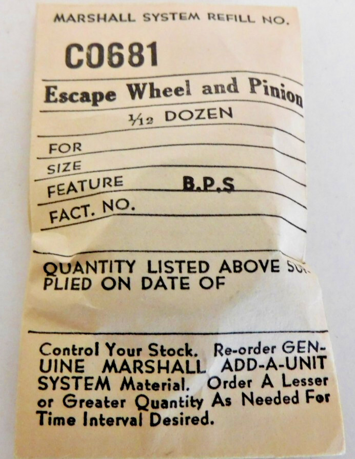 CO681 ESCAPE WHEEL and PINION. MARSHAL. NEW OLD STOCK. Sku RB 12-2