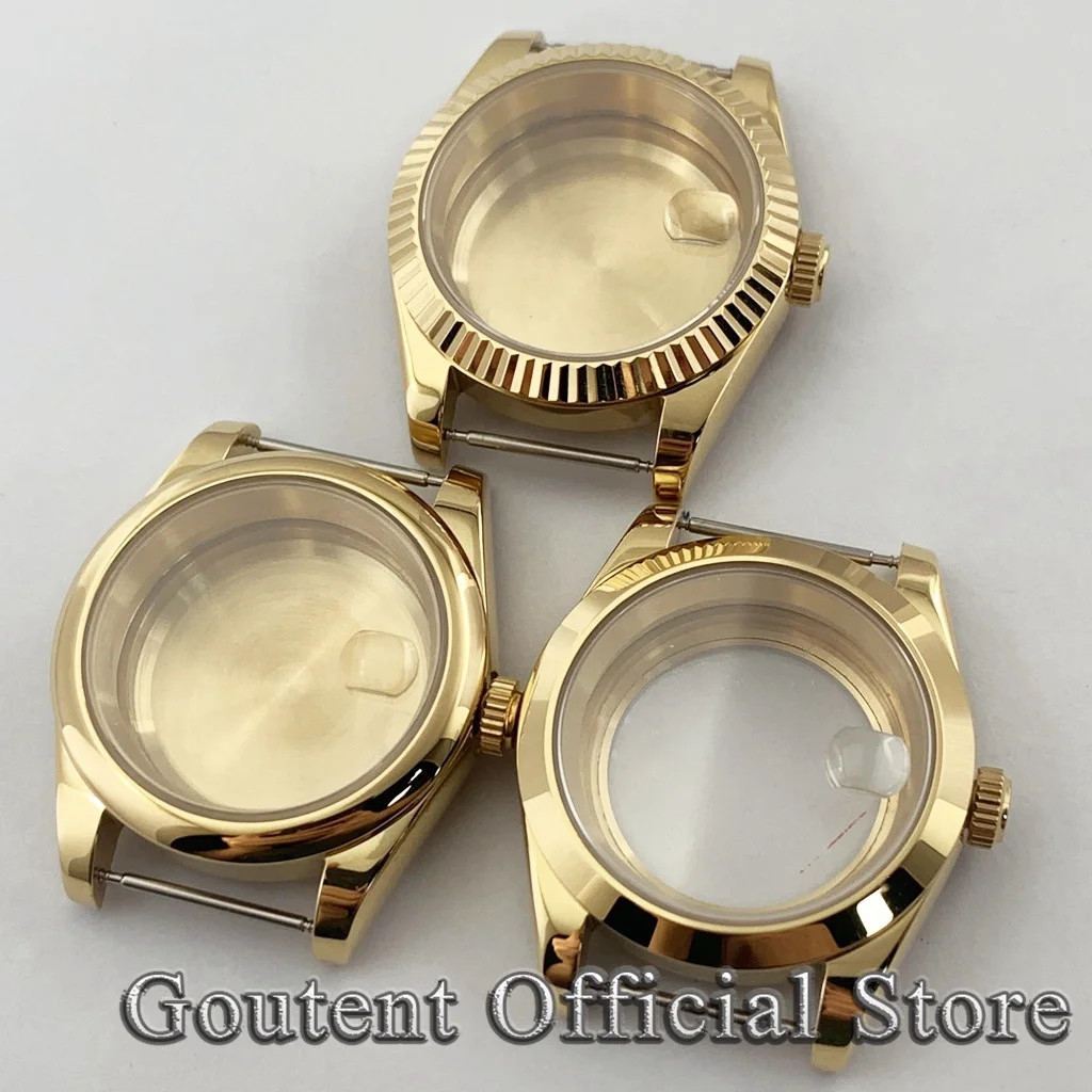 Men’s Gold Sapphire Glass Watch Case 36mm 39mm Fit PT5000 NH34 NH35 NH36 ETA 282