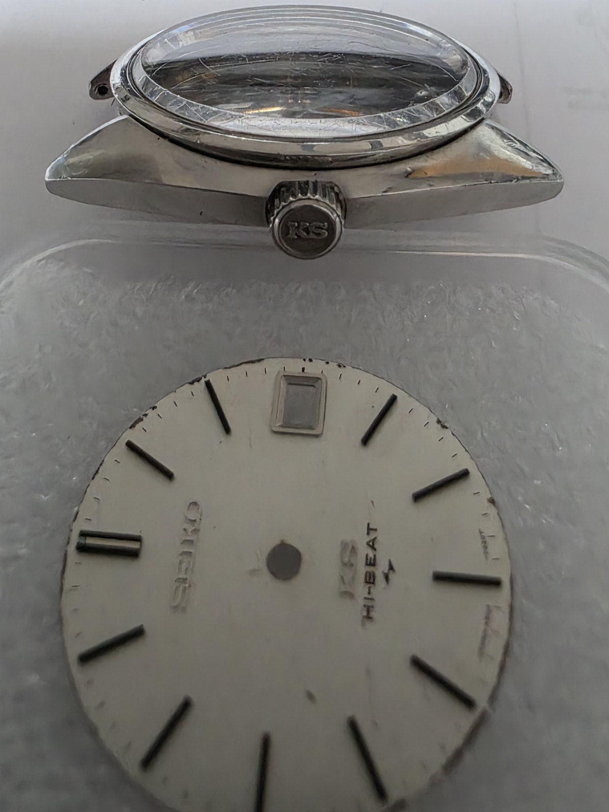 King Seiko 4502-7010 Case, Dial, Caseback and Crown and Stem.