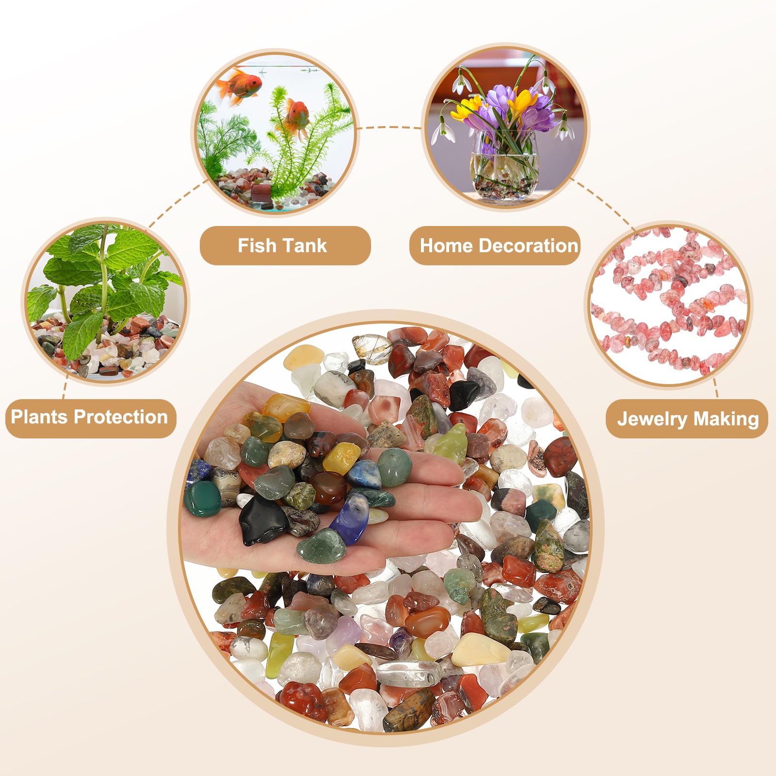 Tumbled Chips Stones, 1lb/500g Fluorite Tumbled Gravel, Red Mixed Color