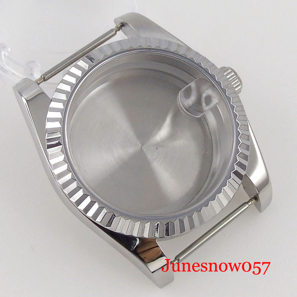 Fluted Bezel 36mm Silver Watch Case fit NH35A NH36 ETA2836 MIYOTA82 DG281 PT5000