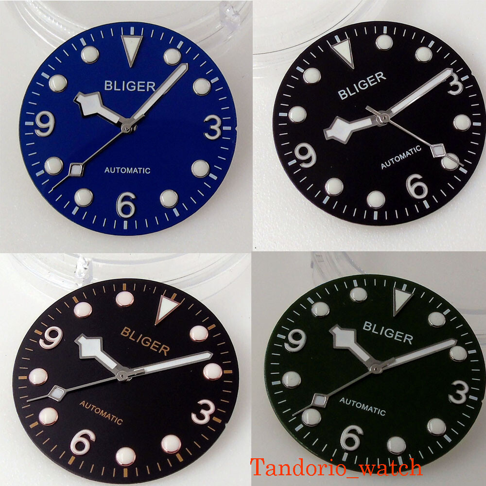Bliger 29.2mm Black Watch Dial Snowflake Hand Fit NH35 NH36 Date Luminous Index