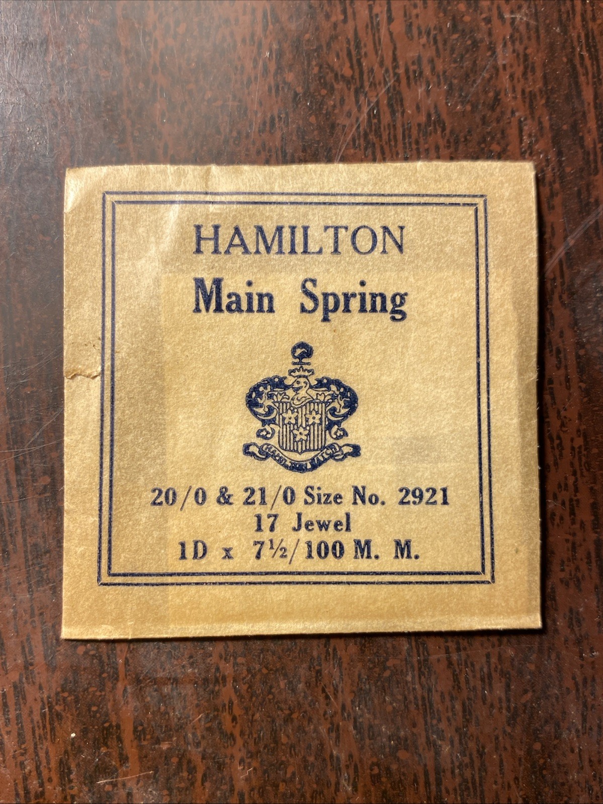 Hamilton mainspring 20/0 & 21/0 Size No. 2921, 17J New Old Stock