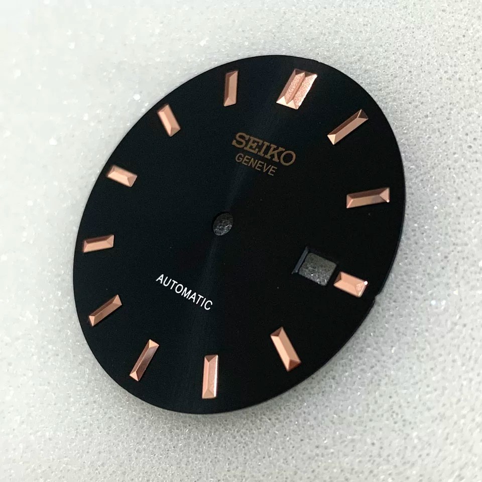 33mm Sunburst Black Dial Rose Gold Metal Peg Markers Fit NH35A NH36A Automatic W