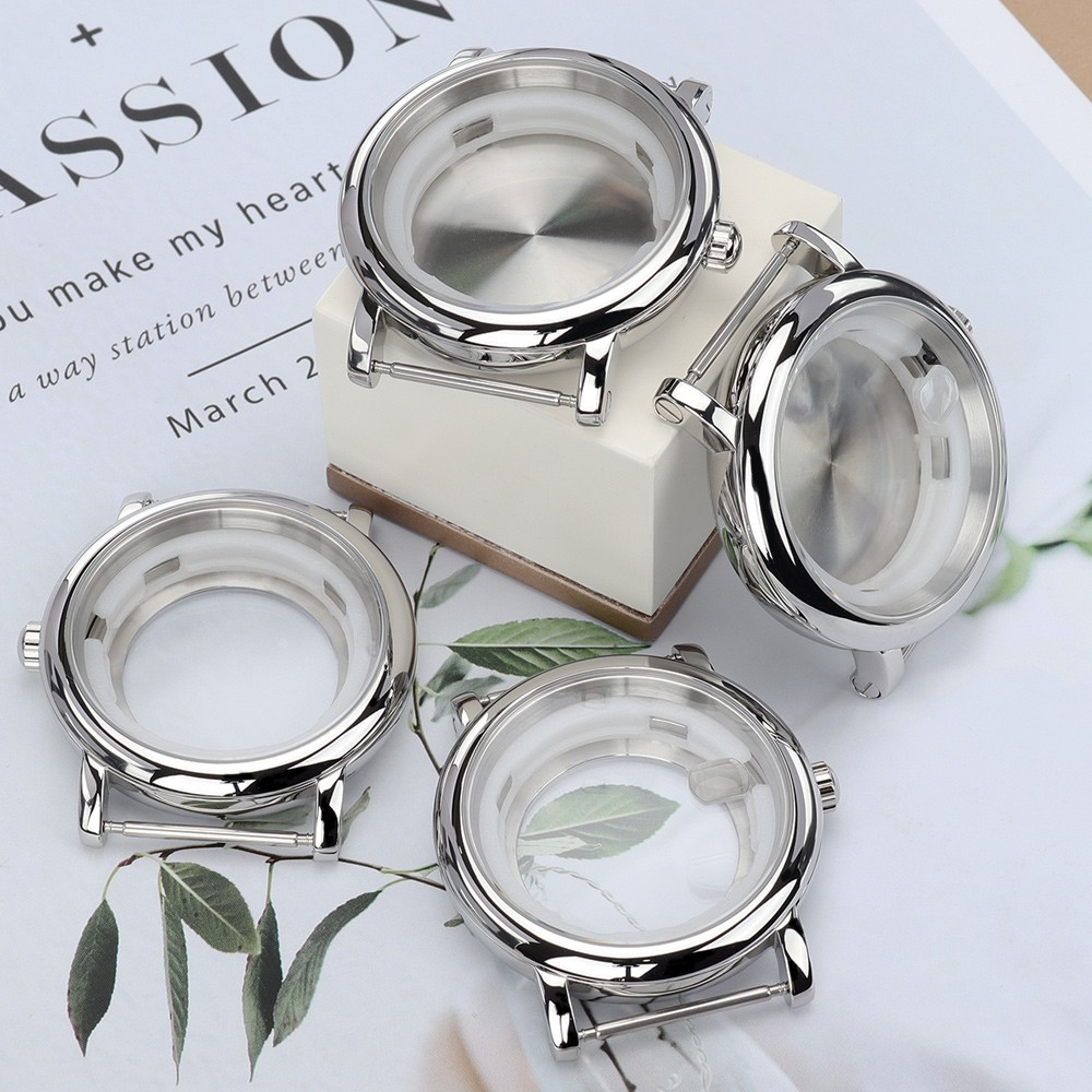 Stainless 44mm Pilot Watch Case Polished Domed Bezel For Seiko NH35 38 Movement