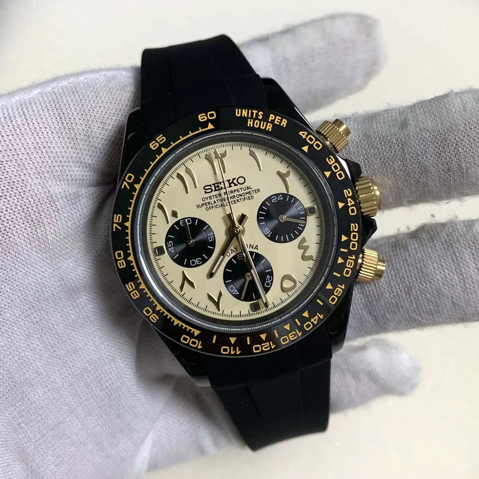 39mm Gold Watch Case Set Sapphire VK63 Movement 28.5mm Dial Watch Parts