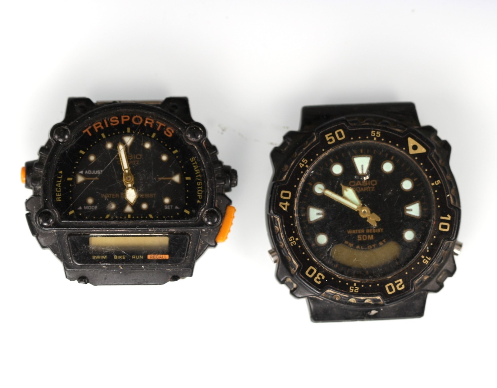 Casio Watch Men Black Plastic 50m Alarm Chron Date Battery Quartz NON-WORKING