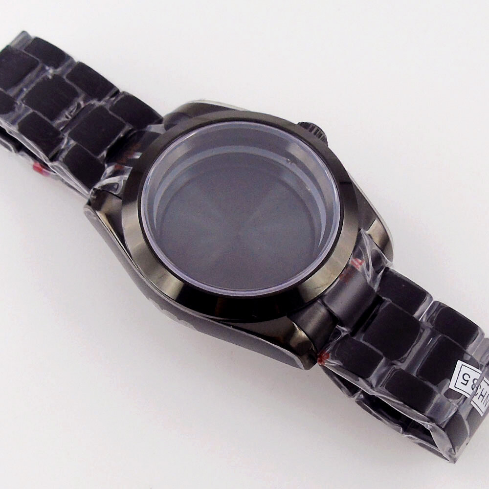 36mm Black PVD Plated Polished Watch Case Sapphire Glass For NH35 NH36 MIYOTA