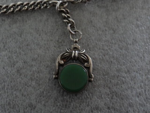 Rare Antique English Sterling Silver Pocket Watch Chain With Swivel Agate Fob