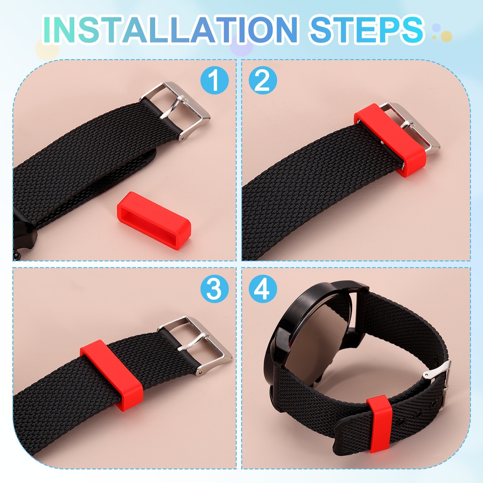 6Pcs, Watch Band Loop 18mm Silicone Watch Strap Retainer Loop Deep Blue