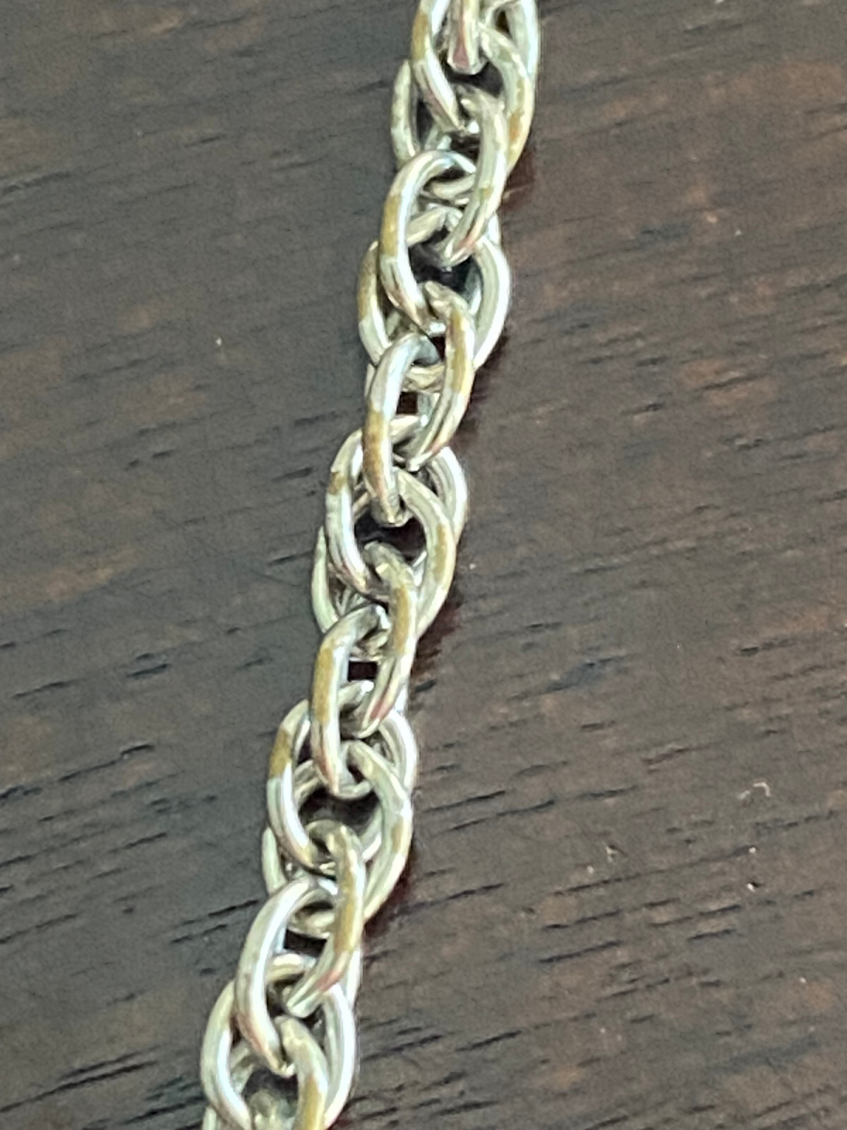 VINTAGE 8 INCH POCKET WATCH CHAIN ,ROPE CHAIN, CLASPS HAVE A LOT OF WEAR