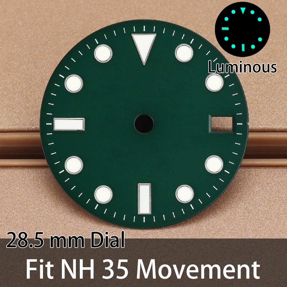 GMT Triangle Nail Dials 28.5mm Green Luminous For Seiko NH35 AUTOMATIC Movement