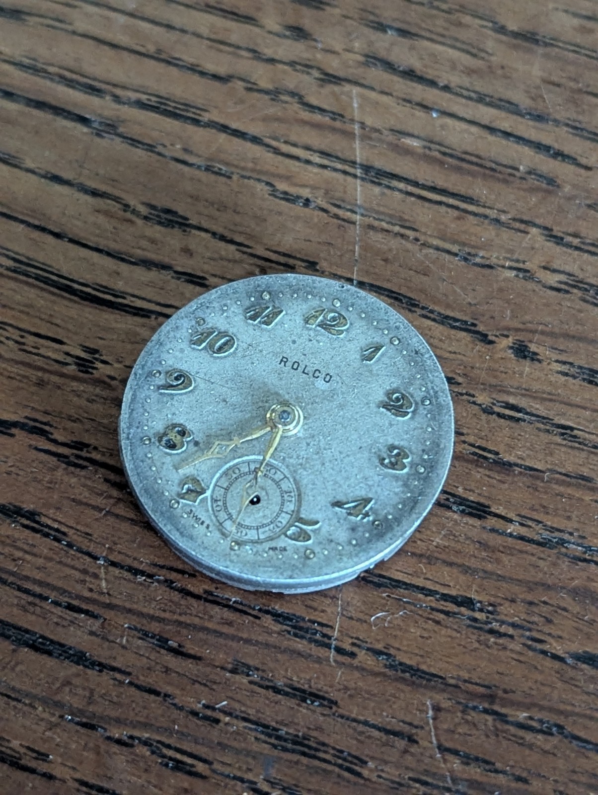 Rolco (Rolex) Watch Movement/Dial/Hands for Repair, Broken Balance, 23.6mm #S653