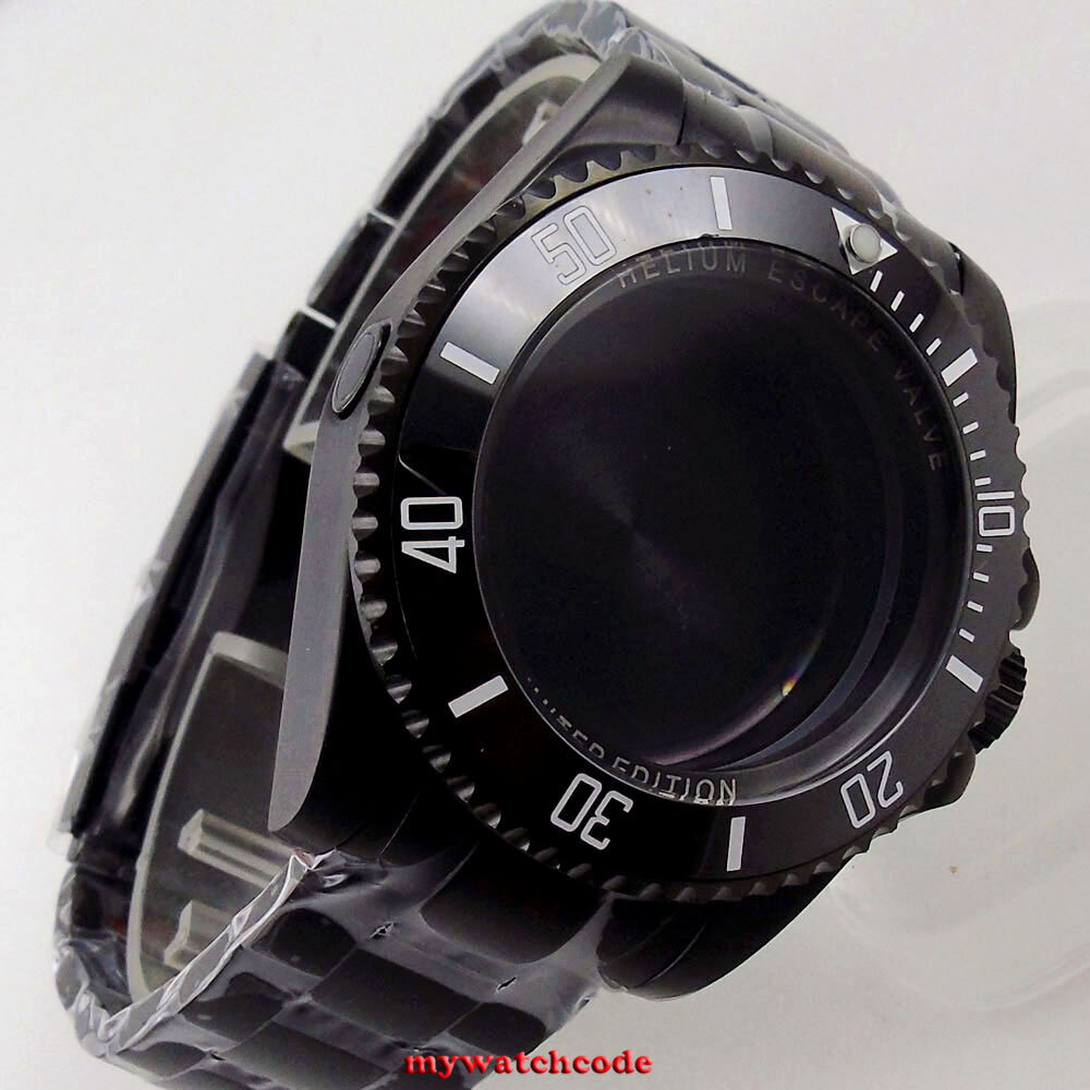 Black PVD 43mm SEA automatic Watch Case Strap Fit 2824 2836 8215 NH35 NH36 NH34