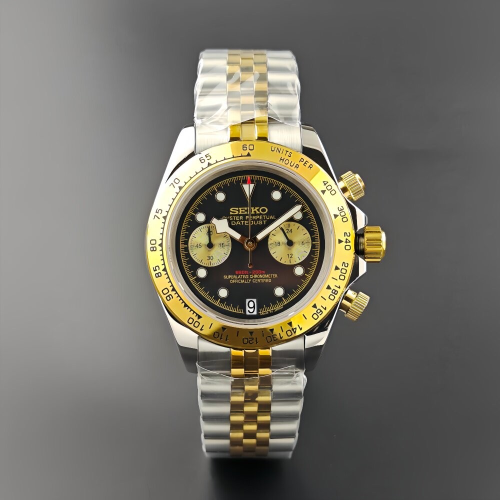 39mm Stainless steel Watch Case Set Sapphire Glass For VK64 Movement 29.5mm Dial