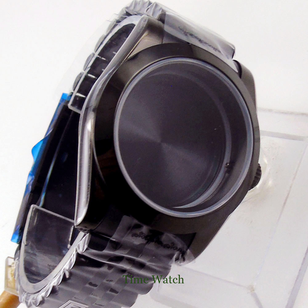39/36mm Black PVD Sapphire Watch Case+Strap For NH35 Miyota8215 DG2813 ETA2836