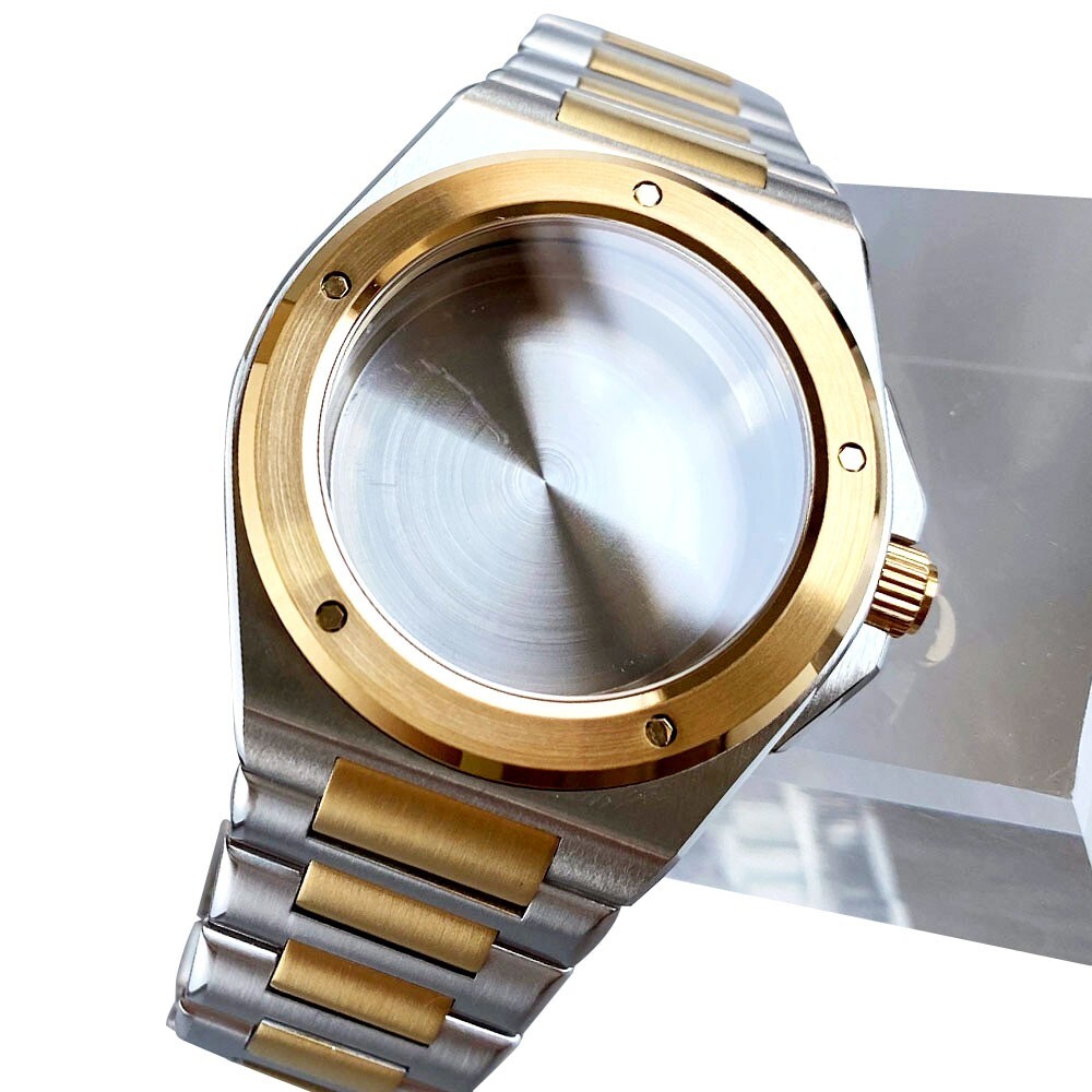 Gold Bezel Sapphire Glass For Ingenieur Series Watch Case Fit NH35 NH36 ETA2824