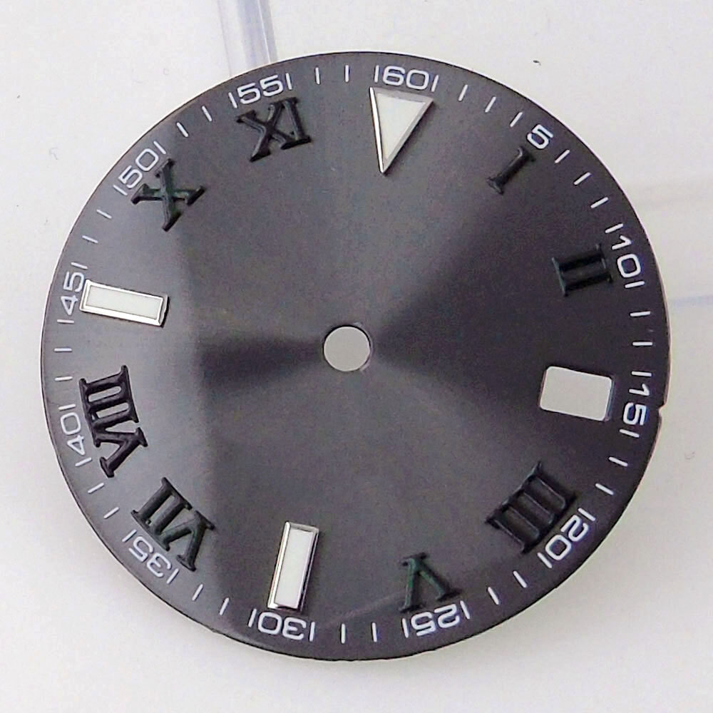 29mm Grey Sunburst Watch Dial Fit NH35A NH36A Movement Roman Number Marks Date