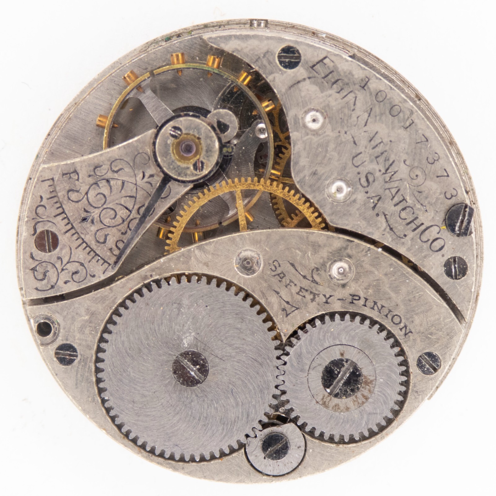 Elgin Grade 269 0-Size 7-Jewel Antique Pocket Watch Movement, Nice Fancy Dial