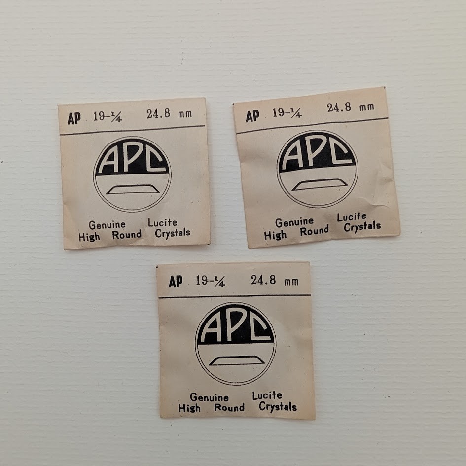 Lot of 3 APC High Round Watch Crystals 19¼ (24.8mm) – Genuine Lucite – Japan