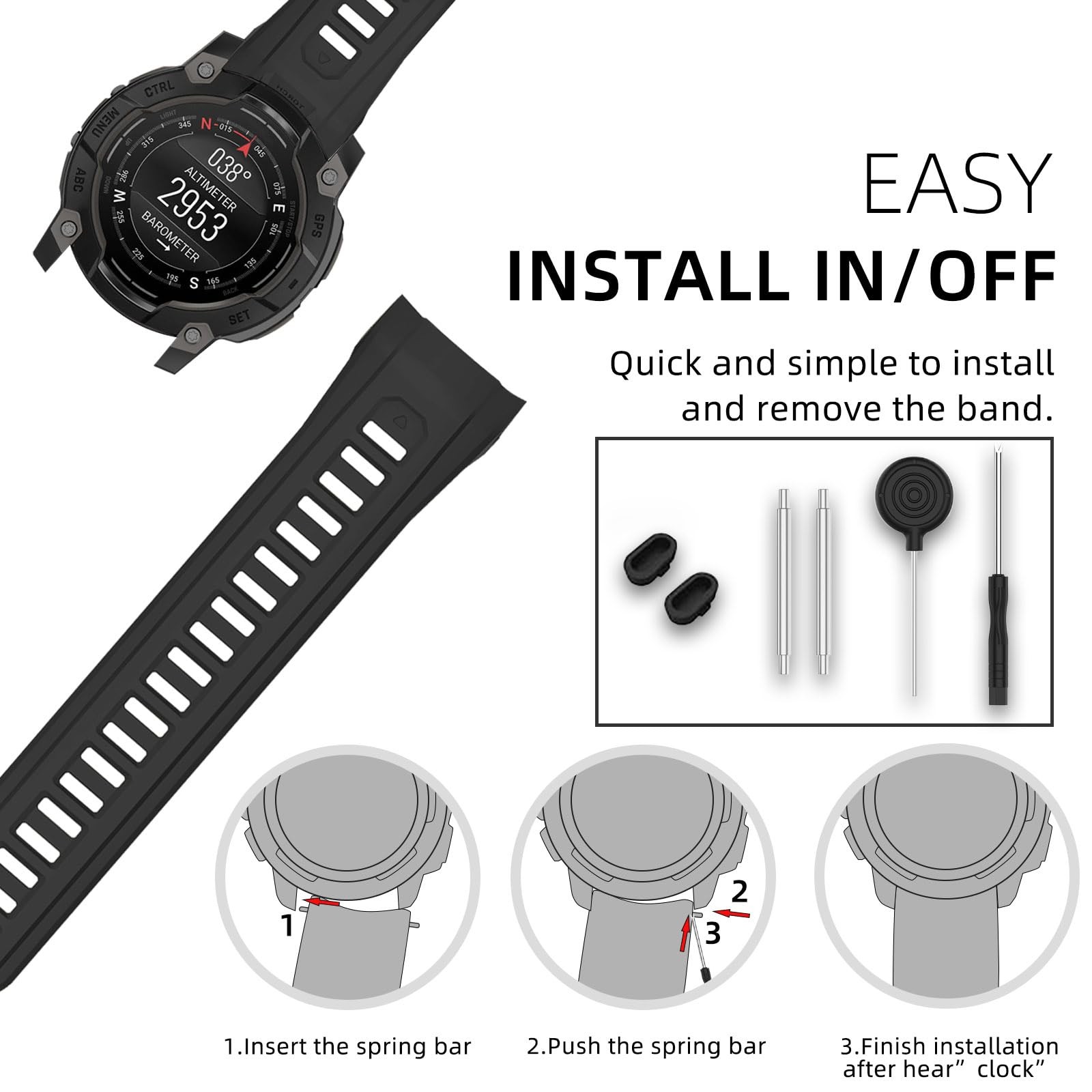 TopPerfekt Band Compatible with Garmin Instinct 3 45mm/50mm, Soft Silicone Re…