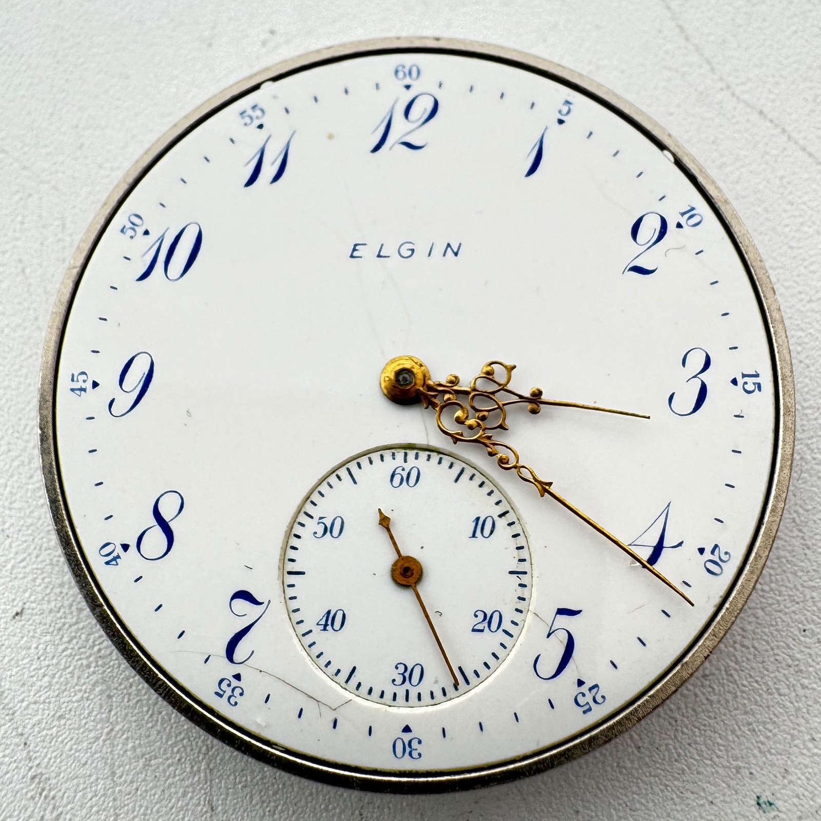 Antique 12s Elgin Blue Numerals Fancy Louis XIV Hands Pocket Watch Movement 303