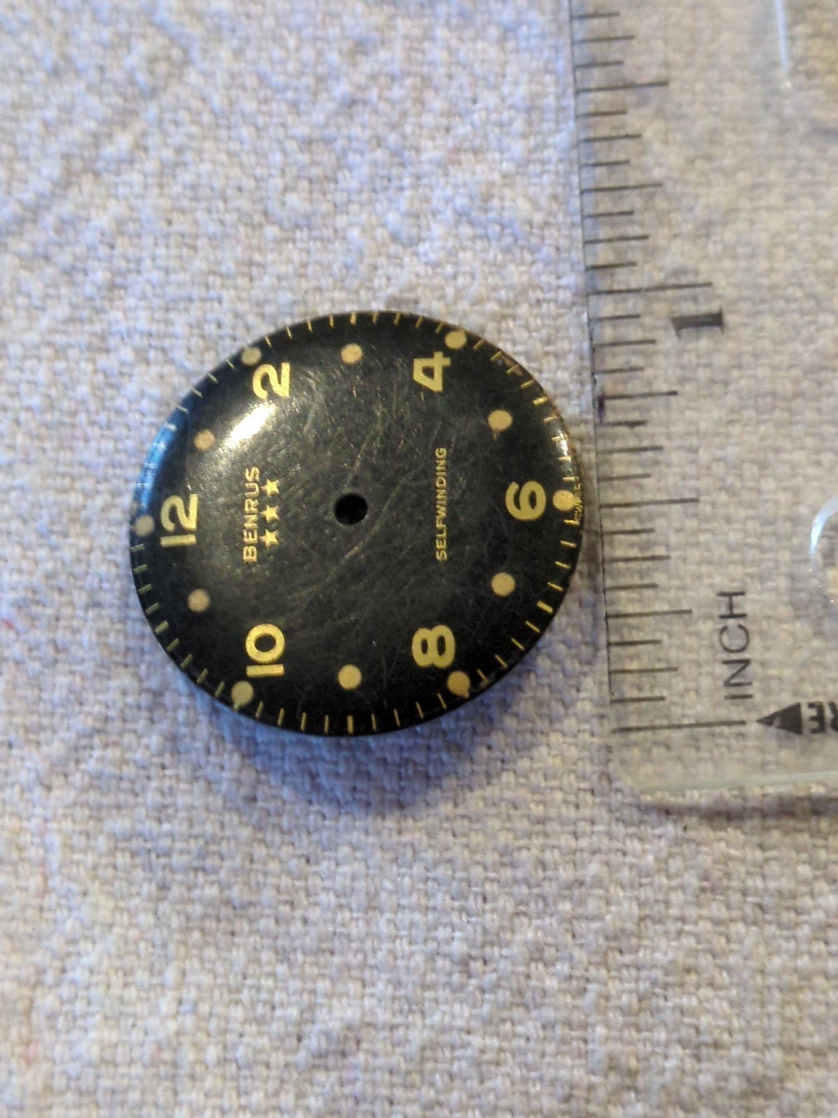 Lot Of 3 Watch Dials. Hugex Chronograph, Elgin Automatic, Benrus Selfwinding.
