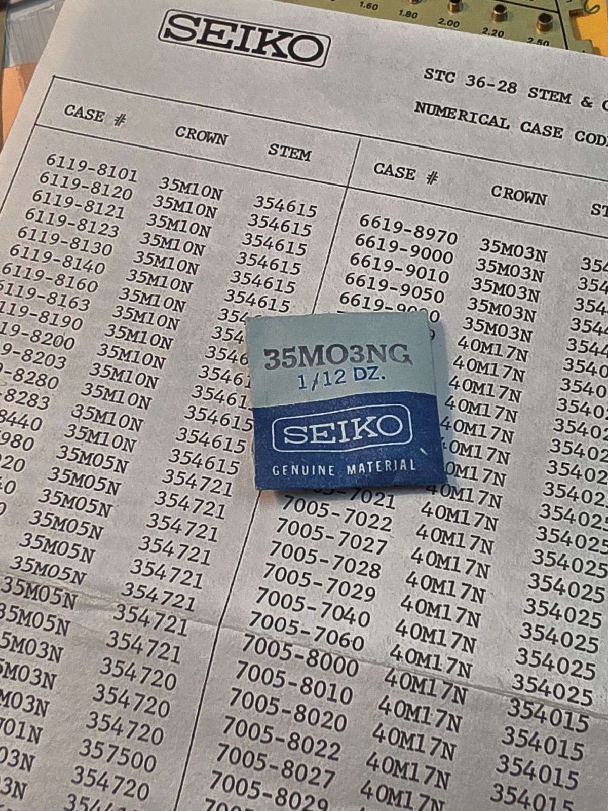 NOS Seiko 3.44 Yellow Crown PN 35M03NG For Cases As Shown