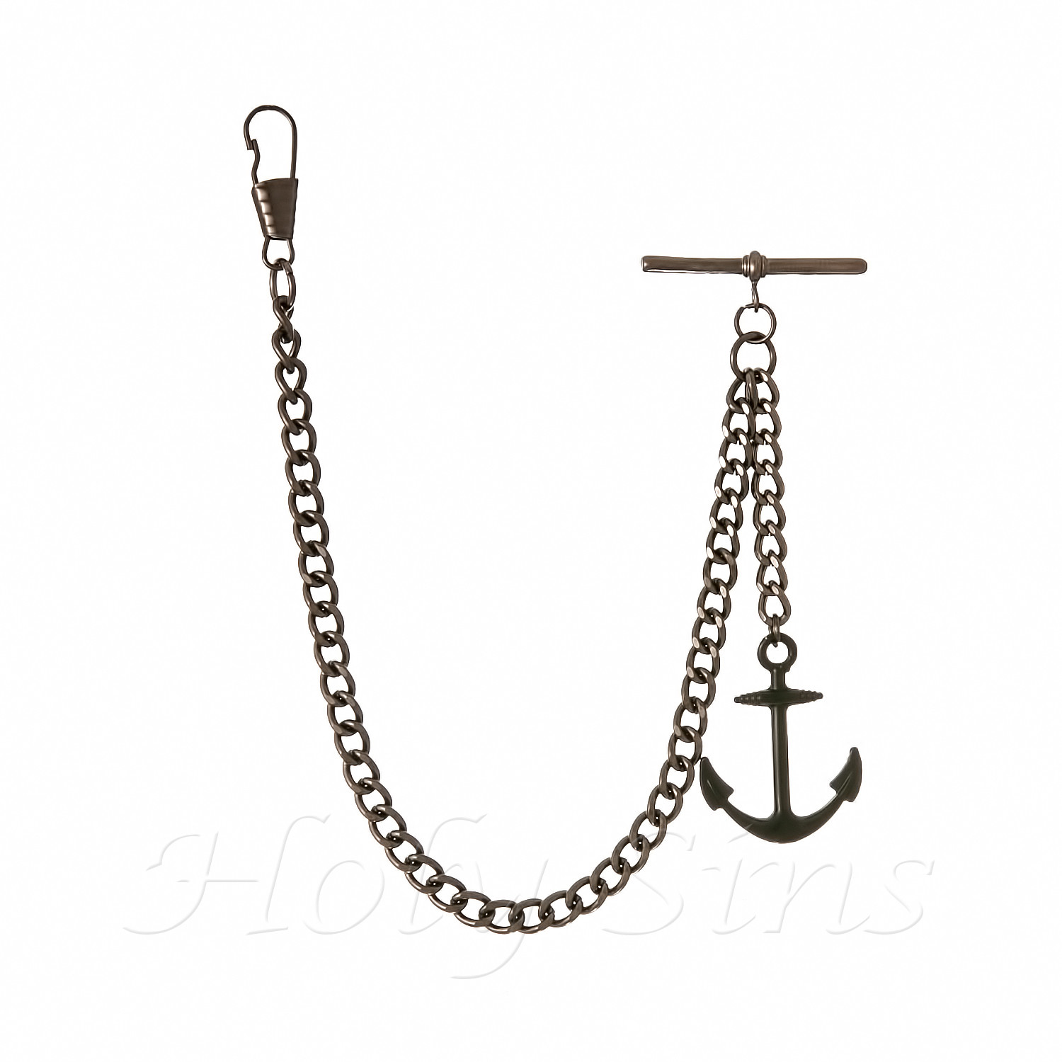 Brand New Black Colour Albert Pocket Watch Chain With Anchor Pendant 096