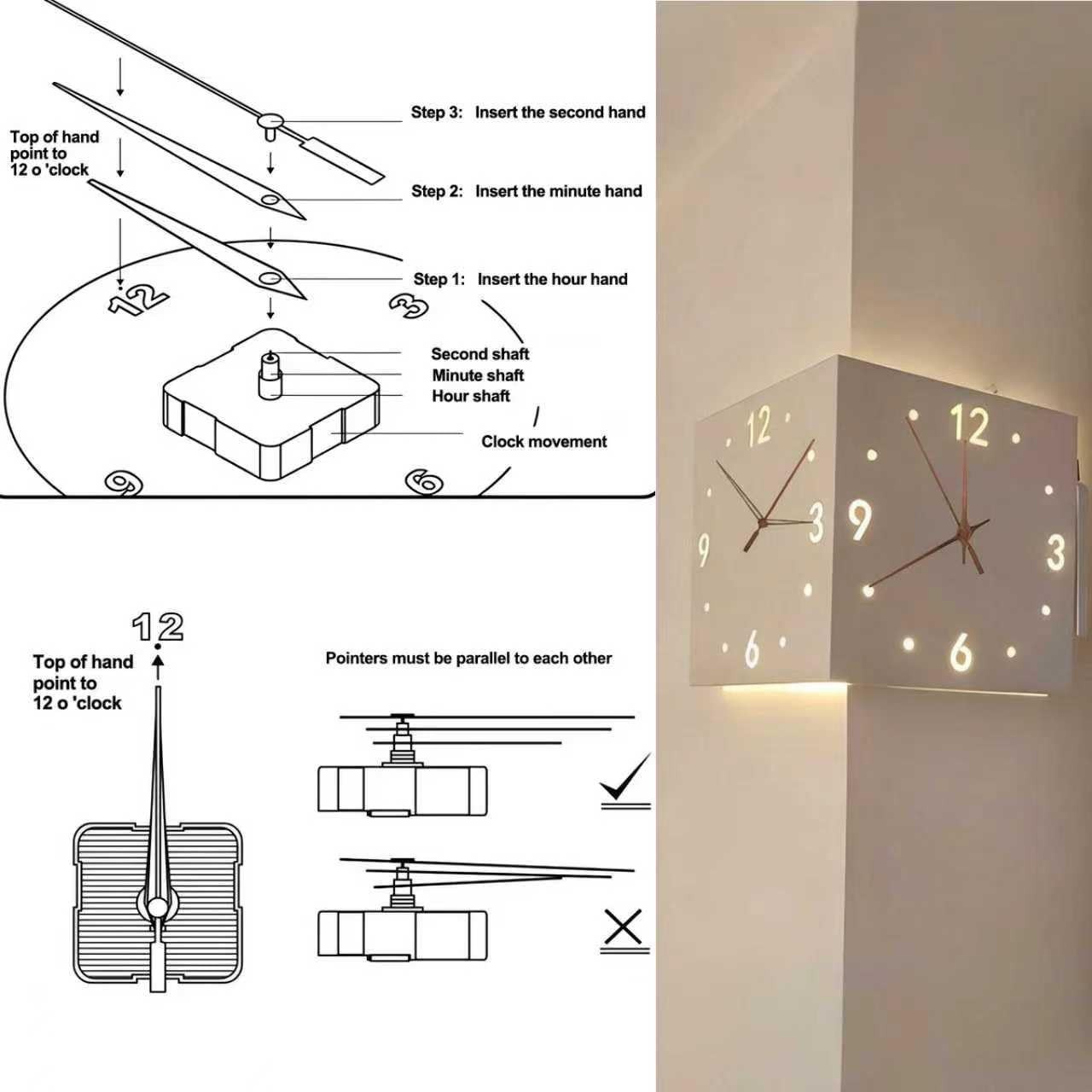 4 Watch Mechanisms & 5 Walnut Wood Hands – Long-Axis Quartz Movement DIY Kit