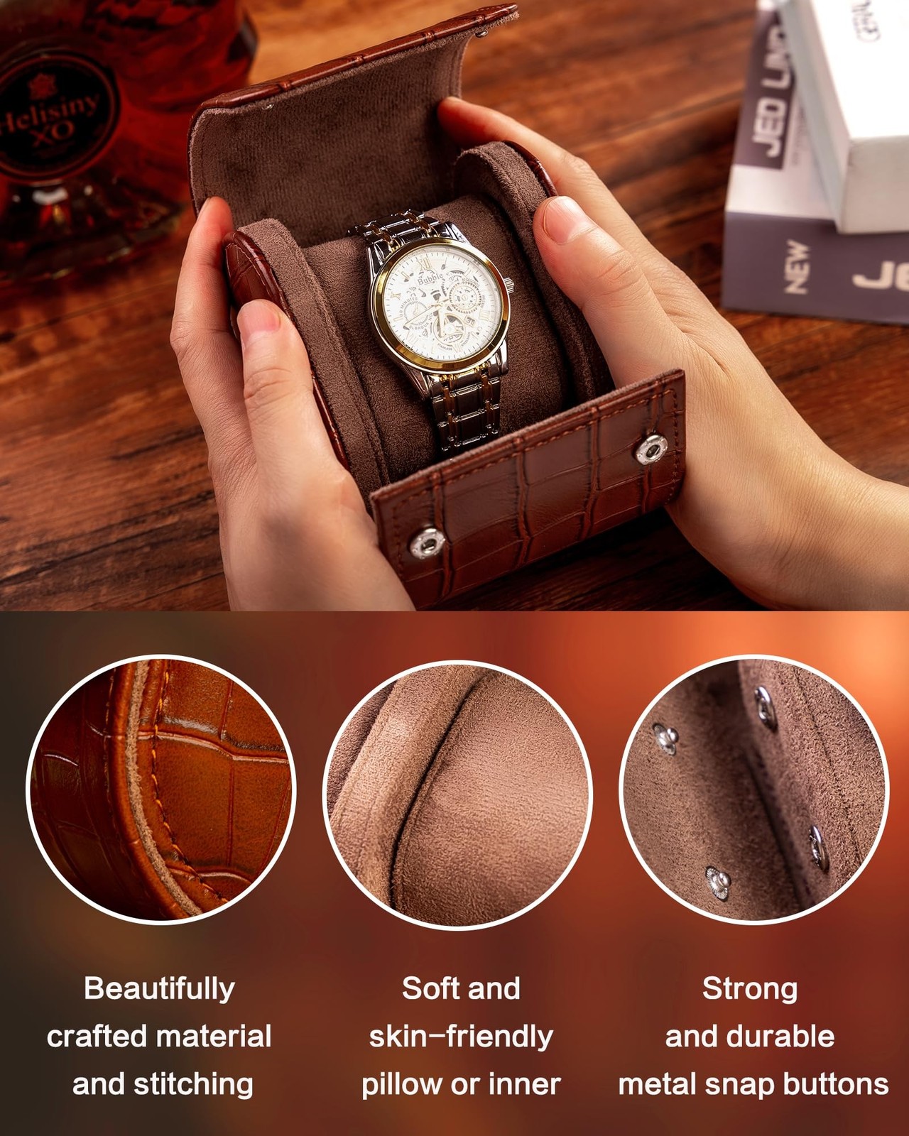 MR.OKAY Single Watch Travel Case-Classic Leather Watch Case With Superb Textu…