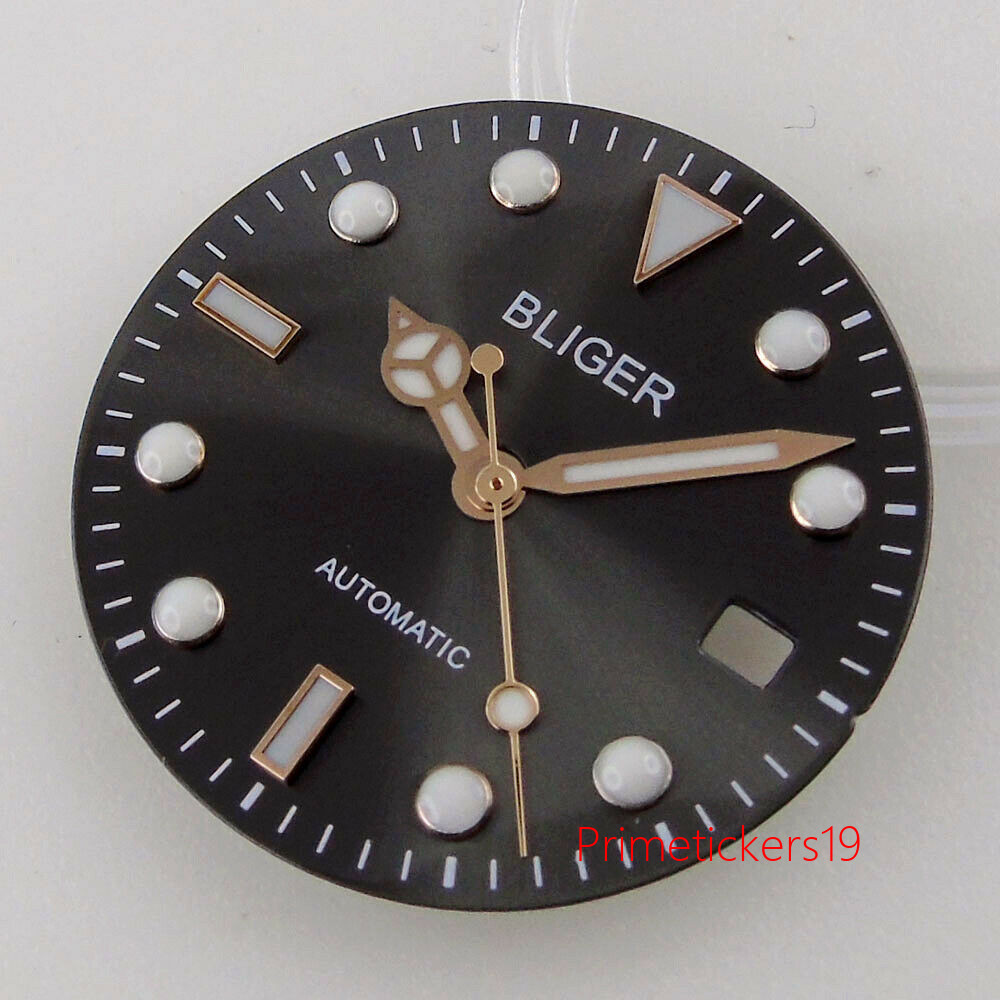 29mm Grey Watch Dial Blue Luminous Rose Gold Edge Fit NH35 NH36 Miyota82 ETA2824