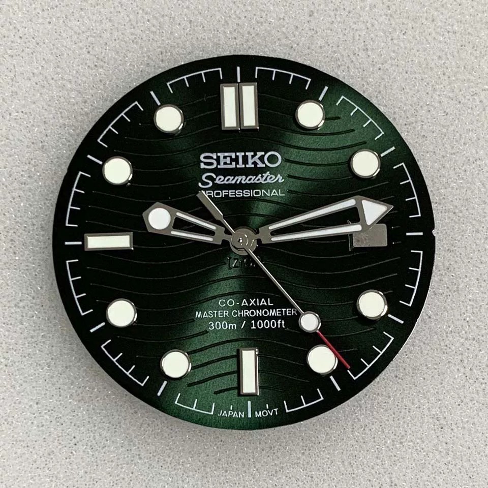 31mm Black Watch Dial+Hands Green Luminous for NH35 NH36 Movement Watch Parts