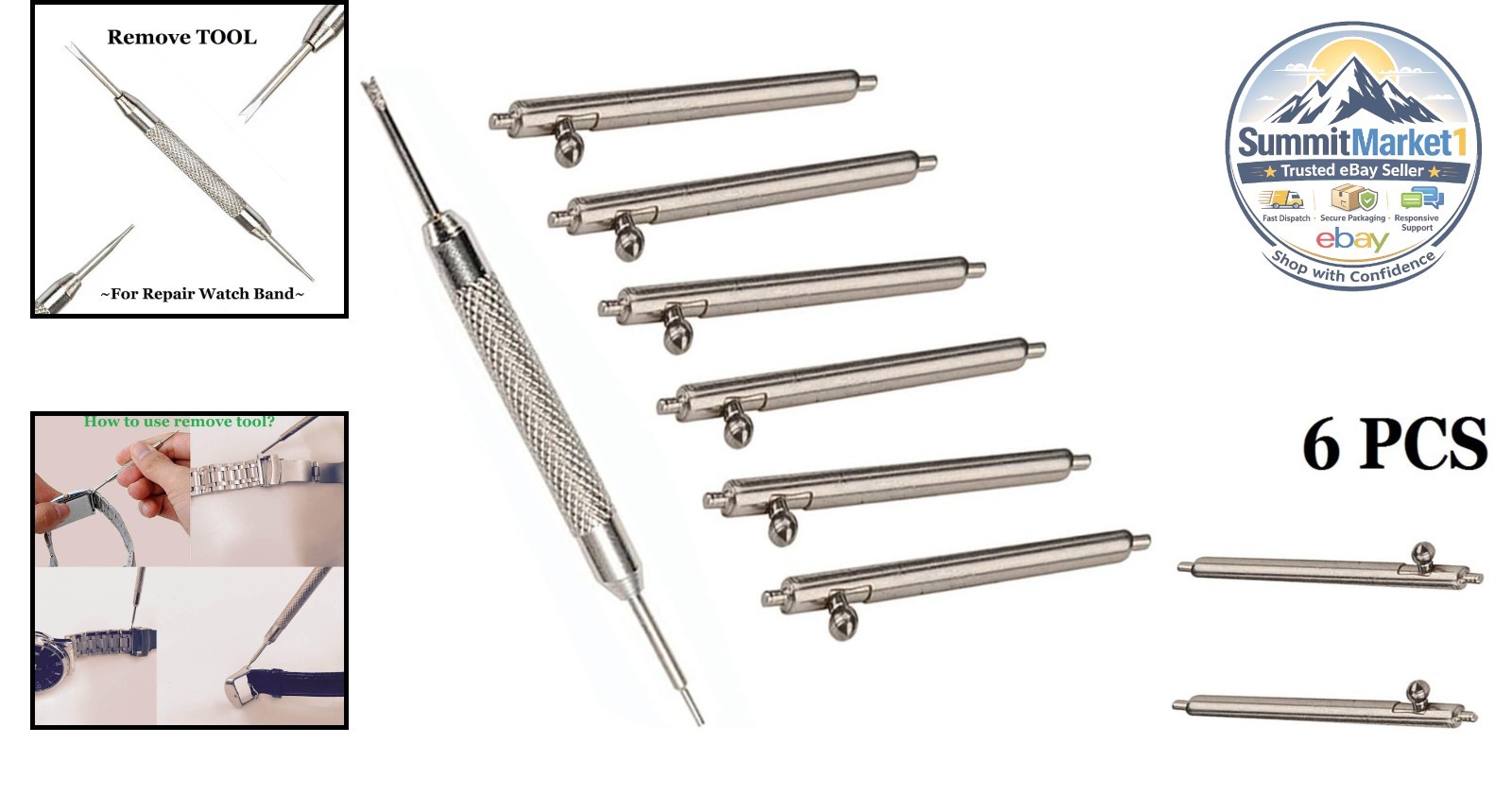 24mm Spring Bars Pins 6PCS Stainless Steel Watch Replacement 1.5mm