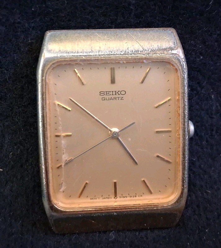 SEIKO QUARTZ TANK VINTAGE WATCH MOVEMENT DIAL PIECE BROKEN FOR PARTS OR REPAIR