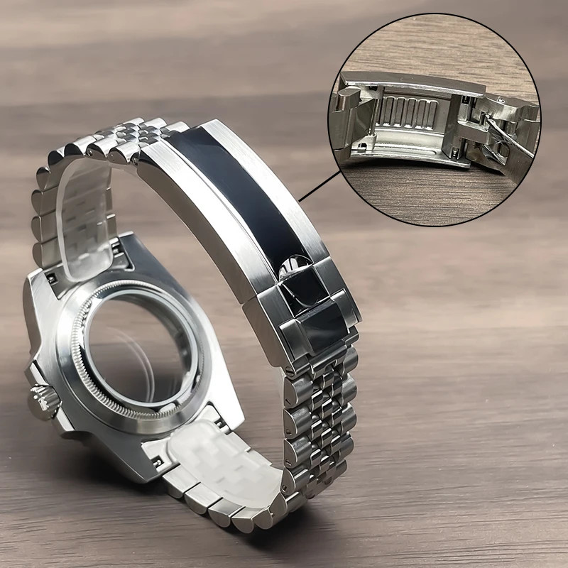 40mm NH35 Sub GMT Watch Case Jubilee Stainless Steel Sapphire Mod Strap NH36
