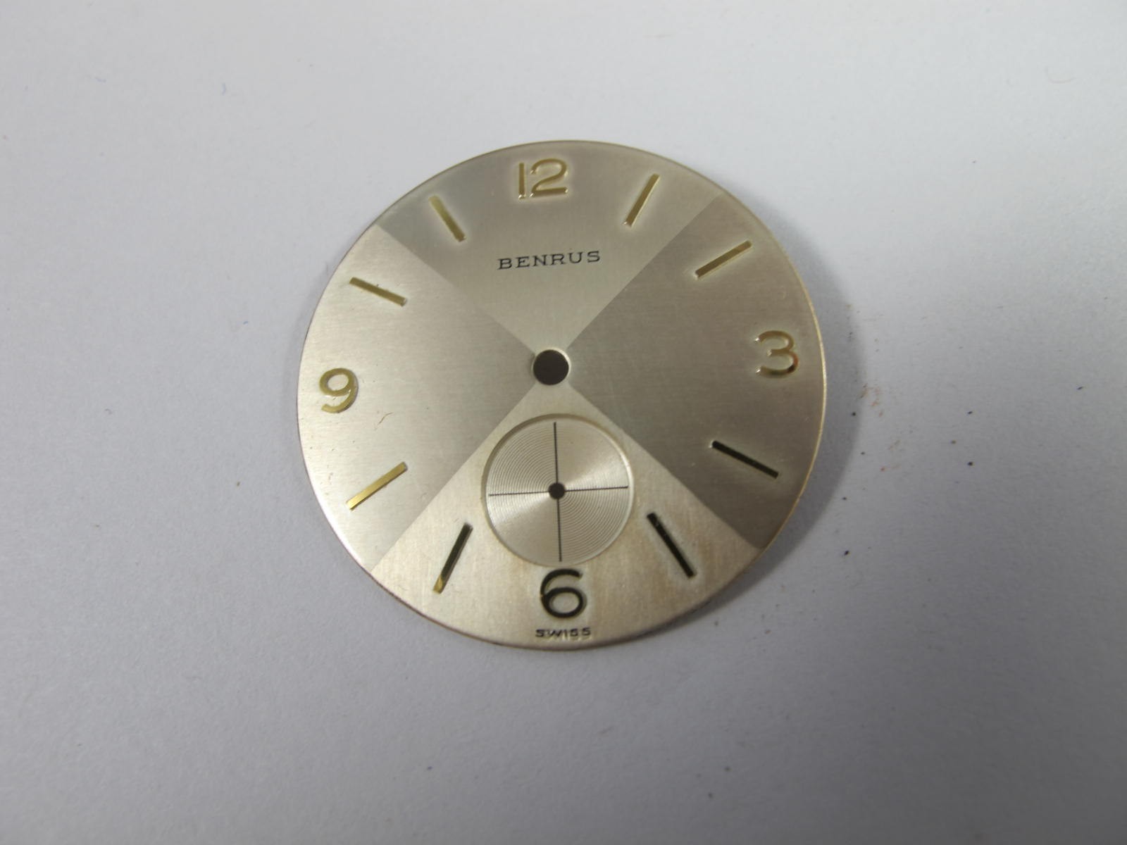 BENRUS MENS VINTAGE SILVER COLOR OLD STOCK QUAD X PATTERN WATCH DIAL 28.5MM