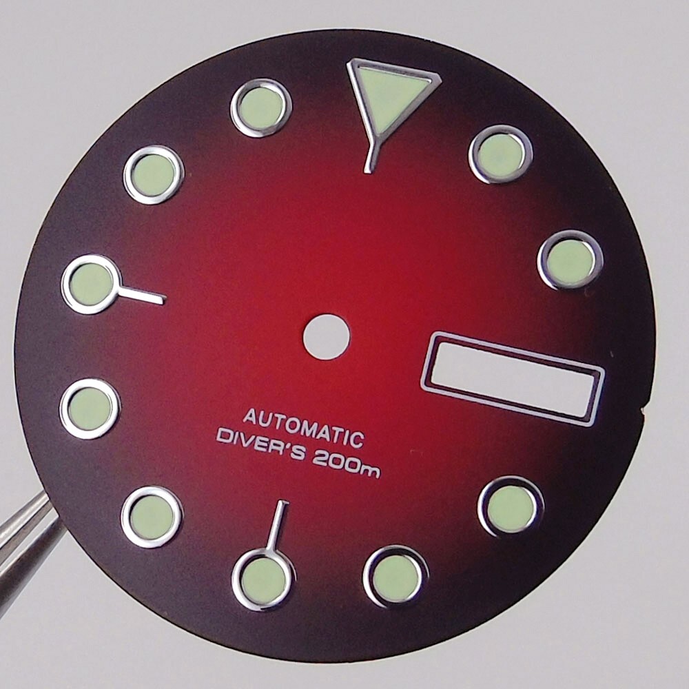29mm Black Red Gradient Dial Luminous Marks Fit SKX Style NH36 NH36A movement