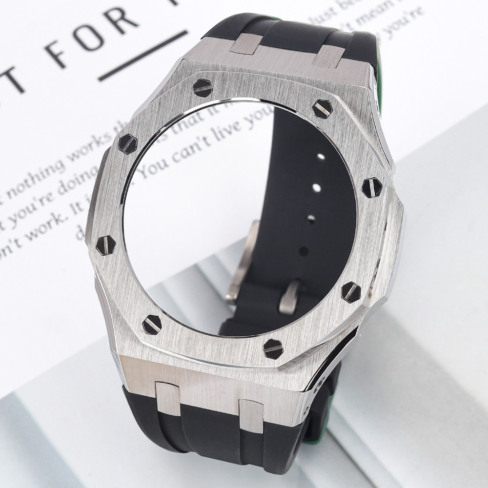 Retro 44.6mm Steel Octagonal Diver Watch Case Rubber Strap For GA-2100 GMA-S2100