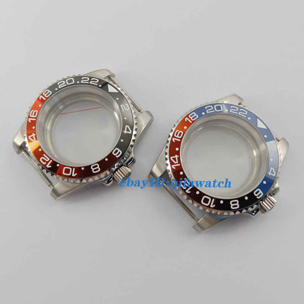 40mm Sapphire glass Watch Case red blue GMT Ceramics Bezel Fit NH34 NH35 NH36